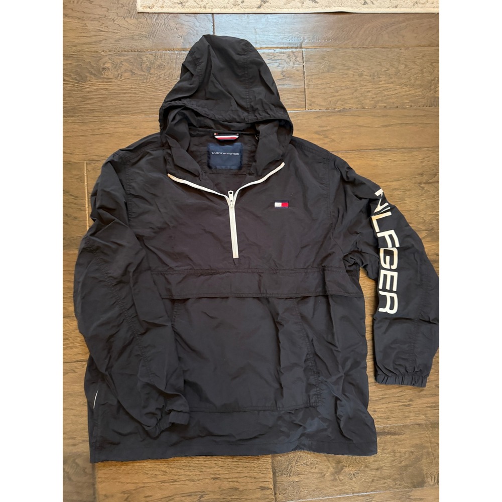 Tommy Hilfiger Black Hooded Jacket XXL Windbreaker Athletic